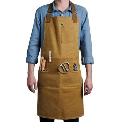 Delantal de lona encerada duradero y resistente al agua, delantal de herramientas para taller, bricolaje, hogar/jardín, peluquería, chef, cintura/cuello, correas ajustables, unisex (1/4)