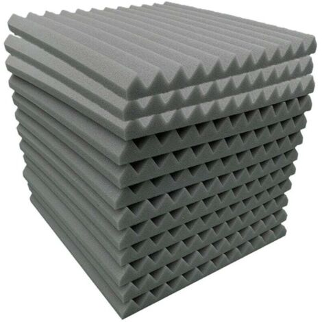 Paneles acústicos de pared en forma de cuña (12 unidades), cuadrados, espuma insonorizante para estudio doméstico, 30 x 30 x 2,5 cm, color negro