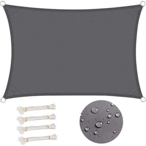 Vela de sombra rectangular de 3 x 4 m, impermeable, anti-UV (93 % resistente al agua), protección contra el viento, poliéster con protección UV para jardín, patio, camping, color gris. (1/4)