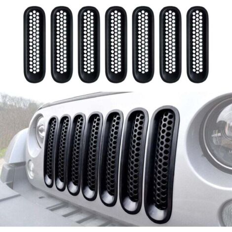 Juego de parrilla delantera negra de 7 piezas para Jeep Wrangler y Wrangler Unlimited 2007-2015