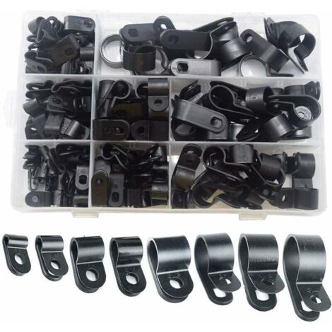 200 abrazaderas de nailon tipo R para cables con tornillos, color negro (1/4)