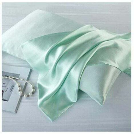 Funda de almohada de seda morera natural, seda, verde claro, estándar, 50 x 75 cm