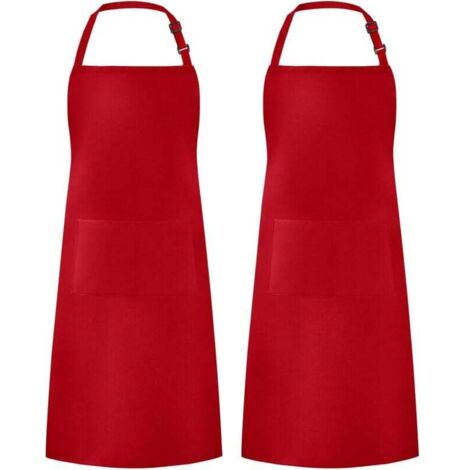 Delantales ajustables resistentes al agua (paquete de 2) con 2 bolsillos para asar y dibujar, para mujeres y hombres, color rojo (1/4)