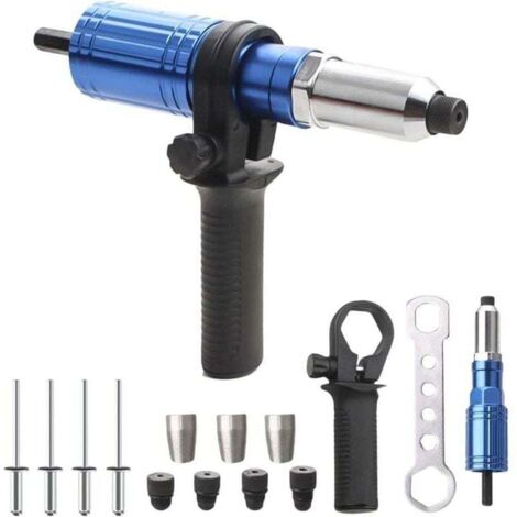 Adaptador para remachadora: Remachadora HOMURY con cabezal de 2,4/3,2/4,8/4,8 mm y 100 remaches, kit de remachadora inalámbrica para taladro/destornillador (azul)