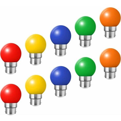 Bombillas con casquillo de bayoneta B22 - Paquete de 10 bombillas LED tipo festón de 3 W (equivalente a 30 W), bombillas de bajo consumo de colores, bombillas navideñas pequeñas con casquillo BC (1/4)