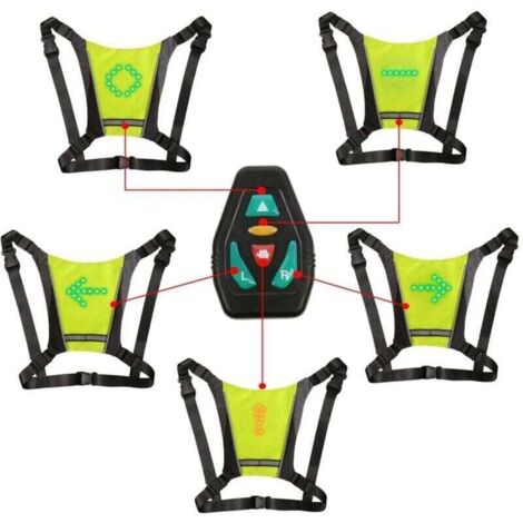 Chaleco con intermitentes LED, chaleco reflectante LED con indicador de dirección: control remoto, intermitentes, recargable por USB, fácil instalación para luz de advertencia de bicicleta - Color (1/4)