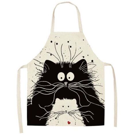 Lindo delantal de gato, delantal de cocina de lino para asar, cocinar y pintar, para hombres y mujeres, regalo para papá y mamá (1/4)