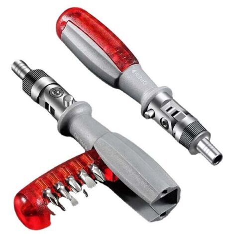 Destornillador de trinquete con punta magnética multiusos, 10 en 1, pequeño minidestornillador de bolsillo, ideal para el hogar y el interior del coche, rojo, 1 pieza (1/4)
