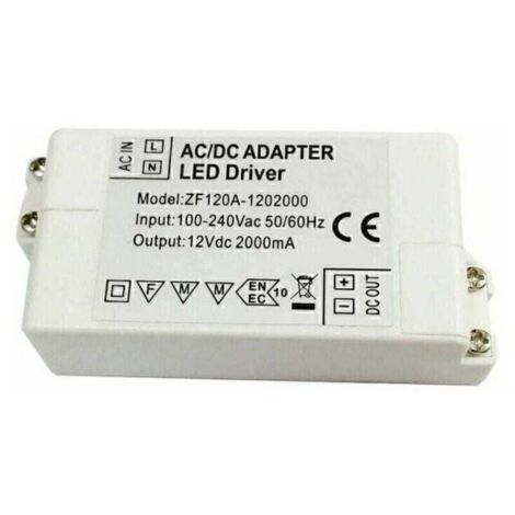 Transformador de fuente de alimentación de 24 W y 12 V - Adaptador convertidor de controlador LED de voltaje constante - Para tiras LED y bombillas G4, MR11 y MR16