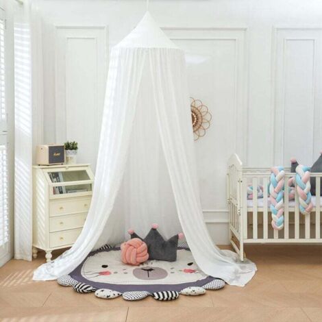 Dosel para cama de bebé y niña, mosquitera redonda, cortina, dosel, tienda de campaña tipo cúpula, vestidor, casa de lectura, decoración de casa de juegos para habitación infantil de niña - Blanco (1/4)