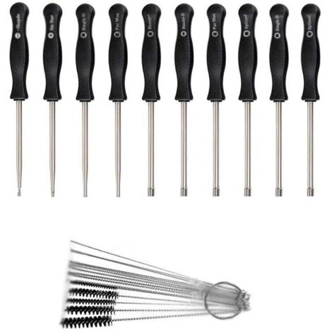 Kit de herramientas para ajustar el carburador, 10 destornilladores para motores pequeños de dos tiempos comunes, herramienta de ajuste para desbrozadora, 10 destornilladores + cepillo (1/4)
