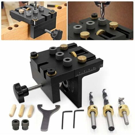 Kit de plantilla para agujeros de bolsillo 3 en 1 de 6/8/10/15 mm con clip de posicionamiento, guía de taladro ajustable, perforadora y localizador para muebles (1/4)