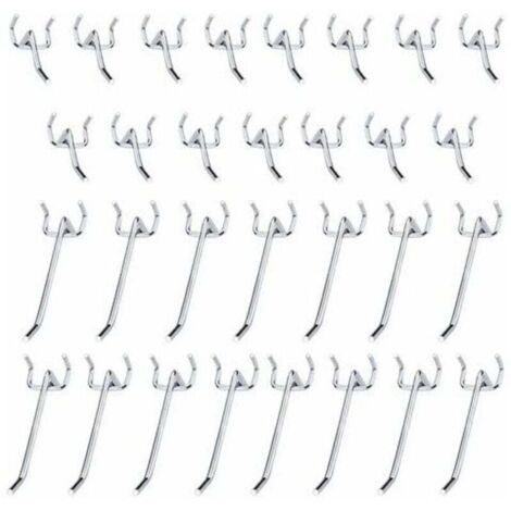 30 ganchos metálicos para tableros perforados, accesorios de 10 y 5 cm, juego de ganchos individuales para garajes, cobertizos de herramientas y talleres.