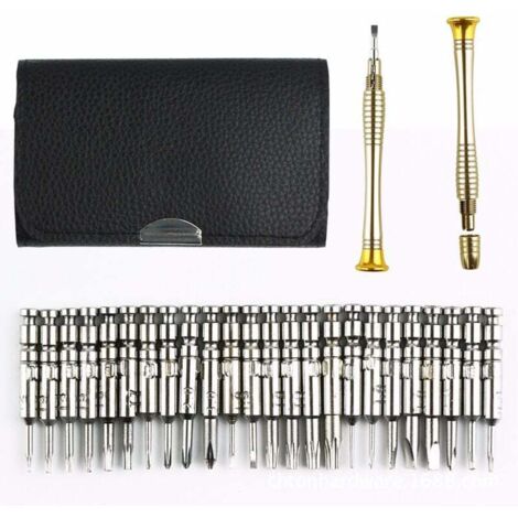 Mini destornillador de precisión 25 en 1, kit de herramientas de reparación, juego de destornilladores, funda de cuero para iPhone, celular, computadora portátil, reloj, juguetes, gafas, joyas, etc. (1/4)