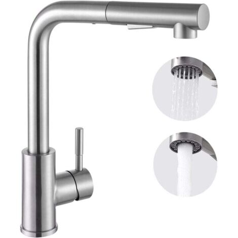 Grifo de cocina giratorio de 360° con rociador extraíble, 2 modos de rociado, grifo de acero inoxidable para fregadero, grifo de cocina con agua fría y caliente.