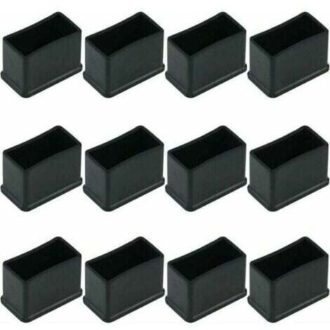 Paquete de 12 tapas protectoras rectangulares de fieltro de goma para patas de mesa o silla, color negro, 15 x 30 mm.