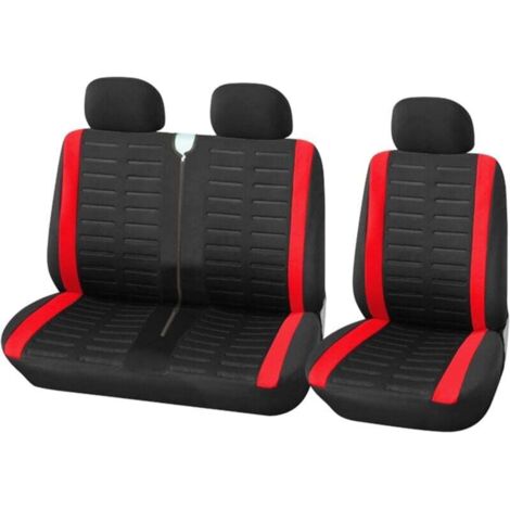 Fundas para asientos de furgoneta, individuales y dobles, para conductor y pasajero, 2+1, con estampado de rayas 3D (rojo) (1/4)