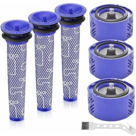 Kit de filtros de repuesto para aspiradoras de escoba inalámbricas Dyson V6 Absolute, 966741-01 y 965661-01, paquete de 7 (3 filtros HEPA, 3 prefiltros y 1 cepillo de limpieza) (1/4)