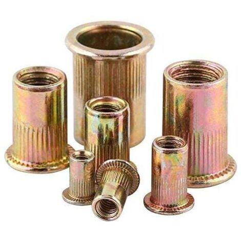 Tuerca remachable de cabeza plana de grano vertical, serie M3-M12, color acero al carbono cincado (M10 (20 piezas/paquete))