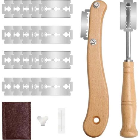 Juego de cuchillos para pan, cuchillo de madera con 20 hojas de acero inoxidable, cortador de masa manual, accesorios para hornear, 1 juego (1/4)