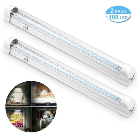 Barra de luz LED interior de 12 V, iluminación brillante con interruptor de encendido/apagado, 1200 LM, para coche, furgoneta, camping, camión, barco, 2 unidades