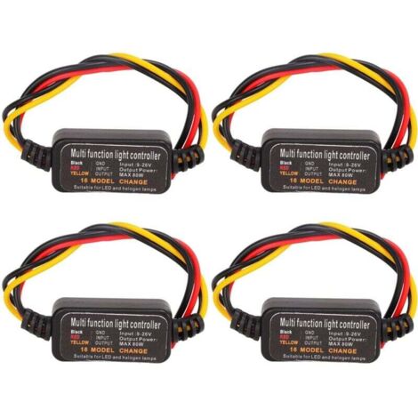 Módulo de flash estroboscópico, controlador de flash estroboscópico, módulo de intermitencia, DC9-26V 4 piezas, 16 modos, LED, luz de freno, controlador de intermitencia estroboscópica (1/4)