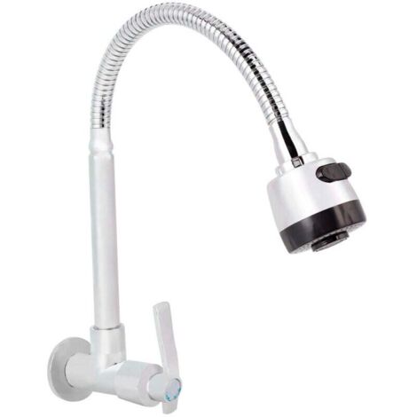 Grifo de cocina monomando de pared - Cuello de cisne giratorio de 360° - Montaje G1/2" - Diseño moderno (1/4)