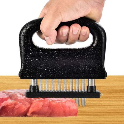 Ablandador de carne - Con cepillo de limpieza - 48 cuchillas ultra afiladas de acero inoxidable - Herramienta de cocina para ablandar filetes de res, cerdo y pollo (1/4)