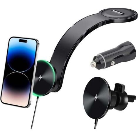 Cargador inalámbrico rápido para coche de 15 W, cargador de teléfono de inducción magnética para coche, compatible con iPhone y otros teléfonos Android. (1/4)