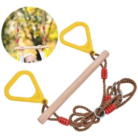 Barra de columpio, barra de trapecio de madera resistente para niños, barra de columpio de anillo de alta resistencia, barra de trapecio para jardín y patio A (1/4)