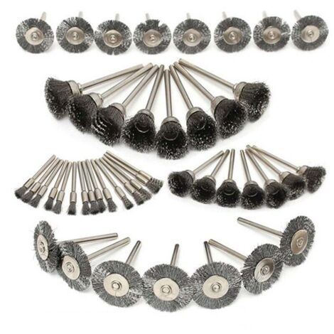 Juego de 45 cepillos de alambre de acero inoxidable de 10/15/25 mm con vástago de 1/8" para pulido (1/5)