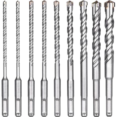 Juego de 9 brocas SDS Plus para hormigón, brocas de cuatro filos para perforar hormigón. (1/5)