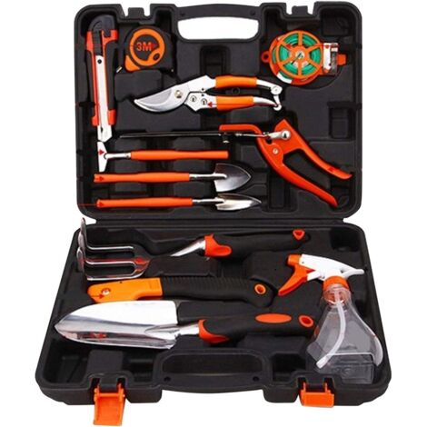 Juego de herramientas de jardinería de 12 piezas con caja de almacenamiento, incluye tijeras de podar y un cuchillo. (1/5)