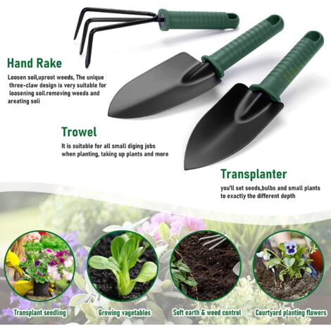 Set De 4 Herramientas De Jardín Relaxdays: Trasplantador, Rastrillo, Azada Doble Y Horca, Mangos Ergonómicos, Acero Resistente, Ideal Para Macetas Y Cultivos