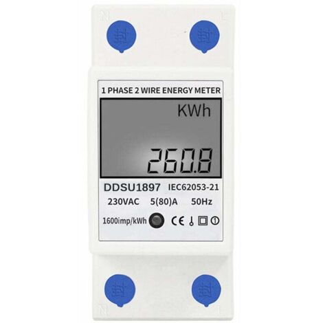 Contador de electricidad digital, contador de electricidad monofásico para carril DIN, contador de electricidad multifunción monofásico de dos hilos (1/5)