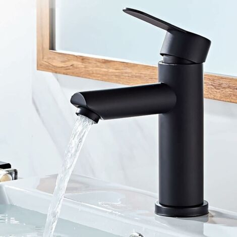 Grifo monomando para baño con aireador, acero inoxidable SUS304, negro mate (1/5)
