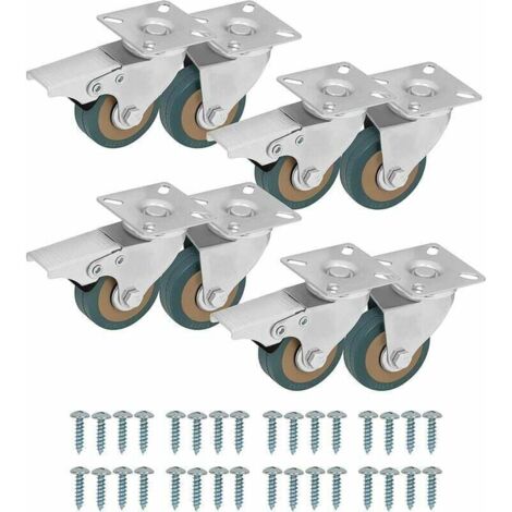 Ruedas giratorias para muebles (paquete de 8) - Rueda para muebles de 50 mm con ruedas de goma, tornillos, frenos y placas de metal - Ruedas para muebles, carros y uso industrial (1/4)