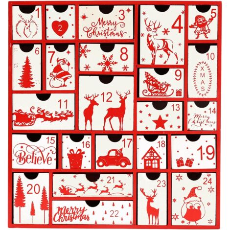 Calendrier de l'Avent en Bois LED de Noël 2025 avec 24 Tiroirs - Compte à Rebours DIY s'Illumine Décoration de Vacances