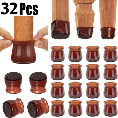 Juego de 32 protectores de silicona para patas de sillas en suelos de madera, color marrón, tamaño L (de 3,2 cm a 5,0 cm). (1/3)