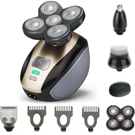 Afeitadora eléctrica 5 en 1 para hombre: recortadora + recortadora de nariz + cepillo + masajeador - Portátil y recargable - Idea de regalo para hombres (marrón) - Para hombres y viajeros
