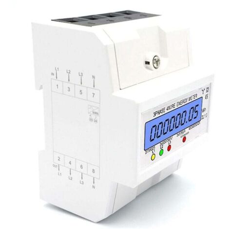 Contador de energía trifásico de 4 hilos - 220/380 V 5-80 A, pantalla LCD retroiluminada - Montaje en carril DIN - Medida de kWh - Uso industrial y de oficina - Profesional (1/4)
