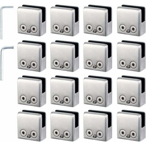 16 abrazaderas de acero para vidrio de 8-10 mm, XU, topes de acero inoxidable para vidrio cuadrado de 8-10 mm para barandillas de escalera - KZQ