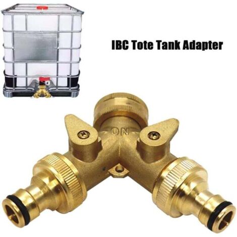 Distribuidor de agua en Y de latón de 3/4" - Divisor de caudal - Tanque doméstico/IBC - Válvula de salida de 2 vías - Plomeros y propietarios (1/4)