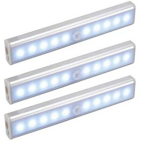 Paquete de 3 lámparas LED XU de 10 unidades, inalámbricas, recargables por USB, magnéticas, con sensor de movimiento y portátiles. Ideales para armarios, emergencias, noches infantiles y acentos - KZQ (1/4)