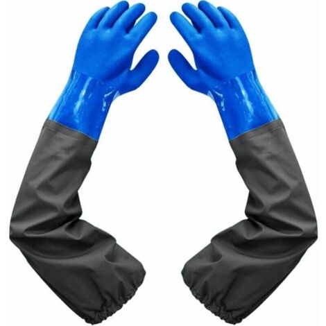 Guantes de limpieza de estanques resistentes al agua y esmerilados, XU, 66 cm, forro flocado y puños elásticos, ideales para la industria química, agricultura, pesca y construcción - KZQ