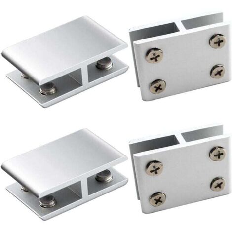 Juego de 4 clips de vidrio de aleación de aluminio para fijar laterales de ducha, mesas y paneles, XU, ajustables para espesores de 10-12 mm, 180 grados KZQ - KZQ