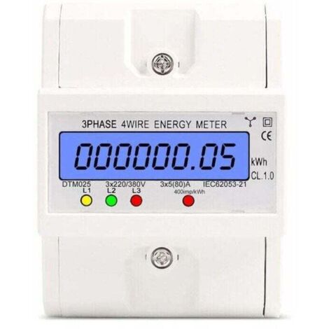 Medidor de potencia digital de 220/380 V, 5-80 A, consumo de energía en kWh, montaje en riel DIN, XU, con pantalla retroiluminada blanca - KZQ