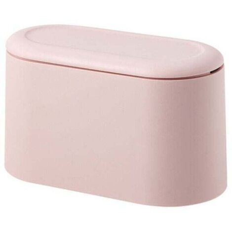 1 bote de basura pequeño de sobremesa (rosa), XU, mini bote de basura de plástico para cocina o escritorio con tapa a presión, contenedor para basura y polvo - KZQ