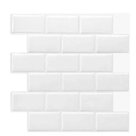 Azulejos adhesivos 3D para pared de baño, color blanco metro, XU, paquete de 6 (30,5 x 30,5 cm), resistentes al agua y fáciles de instalar - KZQ