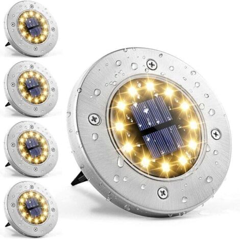 Juego de 4 luces solares LED para exterior, 12 unidades, de acero inoxidable blanco, resistentes al agua, para jardín, patio, césped, pasarela - KZQ (1/4)